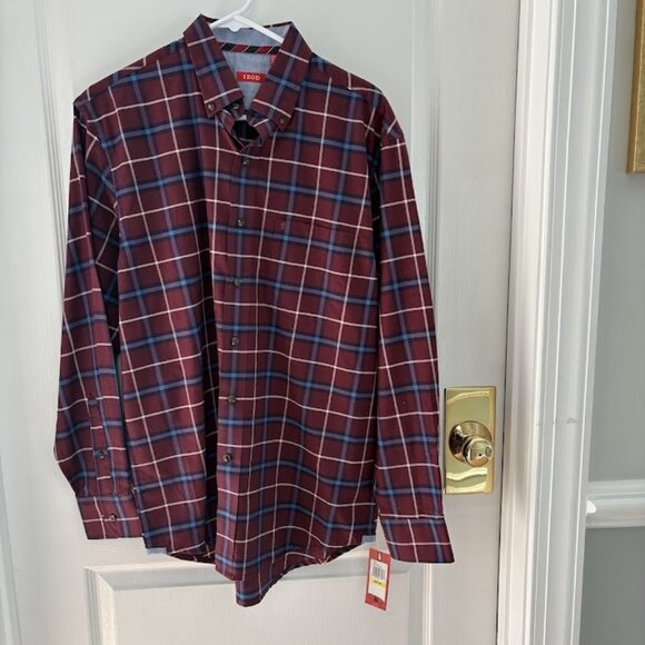 IZOD Men’s Plaid Button Down Long Sleeve Plaid Shirt NWT - Picture 1 of 7